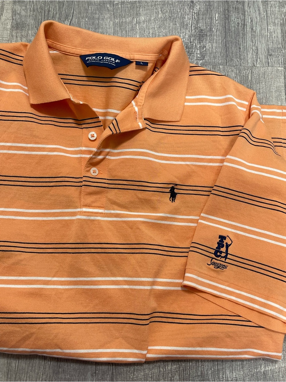 Ralph Lauren Orange Striped Polo with Navy Pony